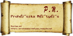 Prohászka Mátyás névjegykártya